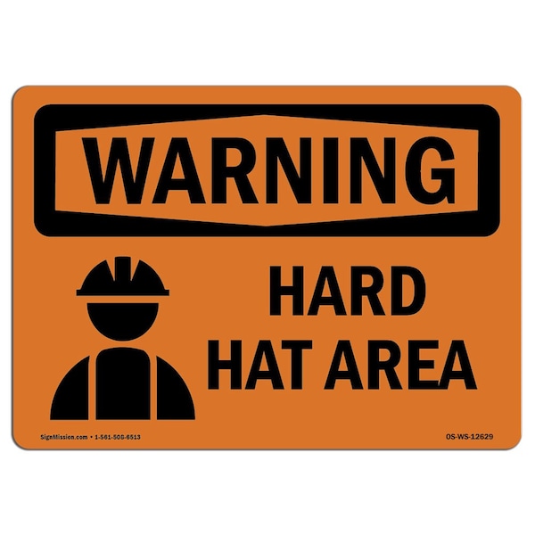 OSHA WARNING Sign, Hard Hat Area, 24in X 18in Alum, 24" W, 18" H, Landscape, OS-WS-A-1824-L-12629